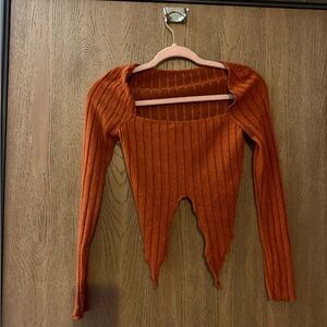 Orange Ribbed Long Sleeve Top & White short sleeve top